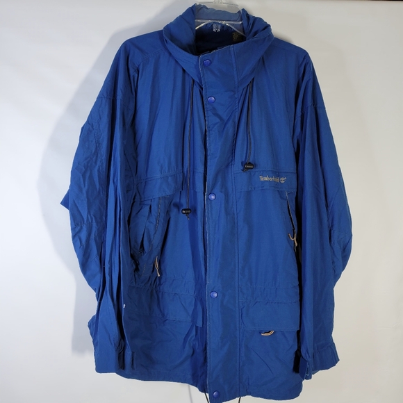 Mens Timberland Weathergear Jacket Fold away Hood 4 Zip Pockets Size Medium - Picture 2 of 16
